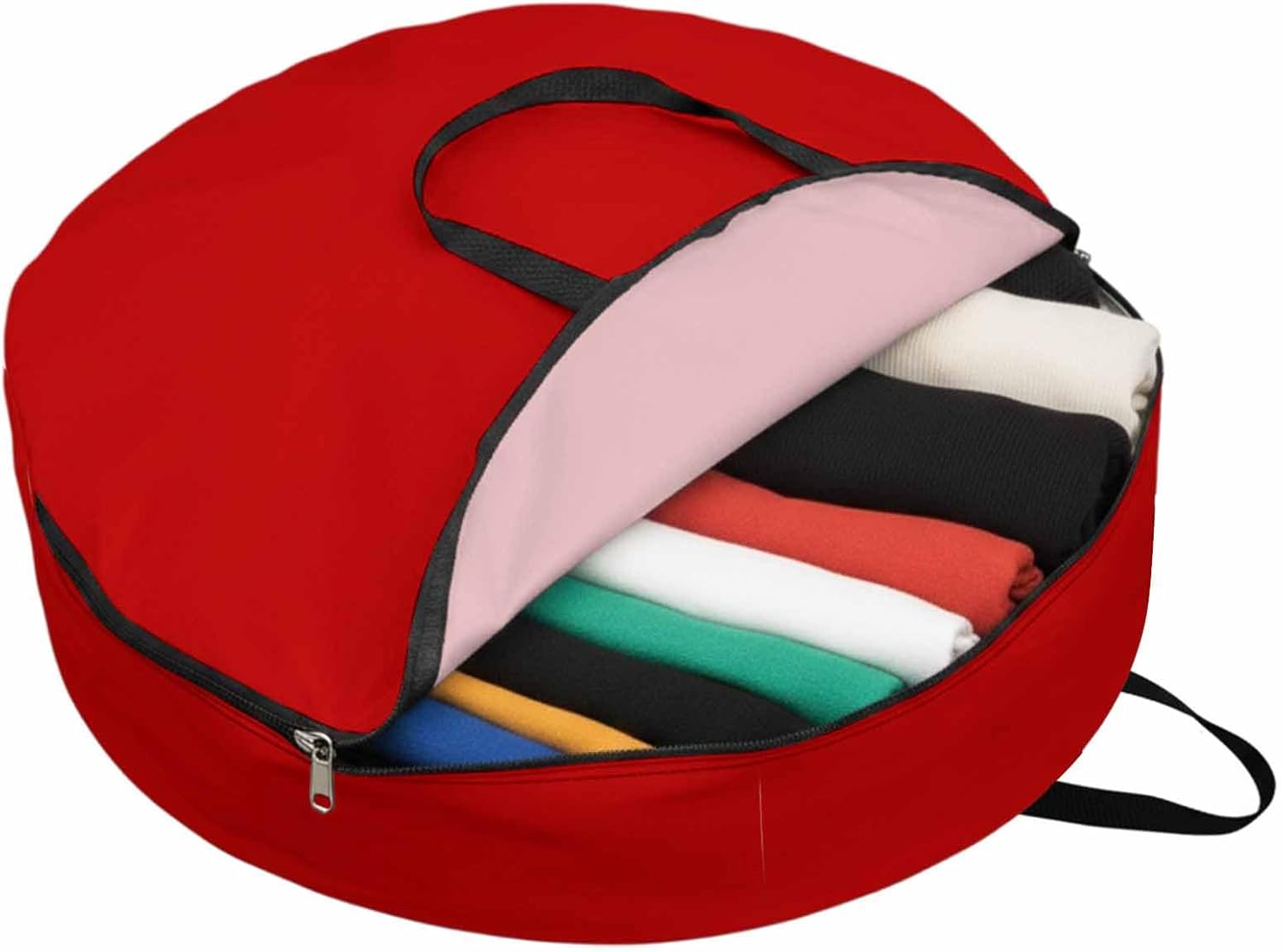 Christmas Red Round Storage Bag 36 Inch, Clothes Storage Container with Handles Heavy Duty Organizer for Comforter, Bedding & Holiday Wreaths