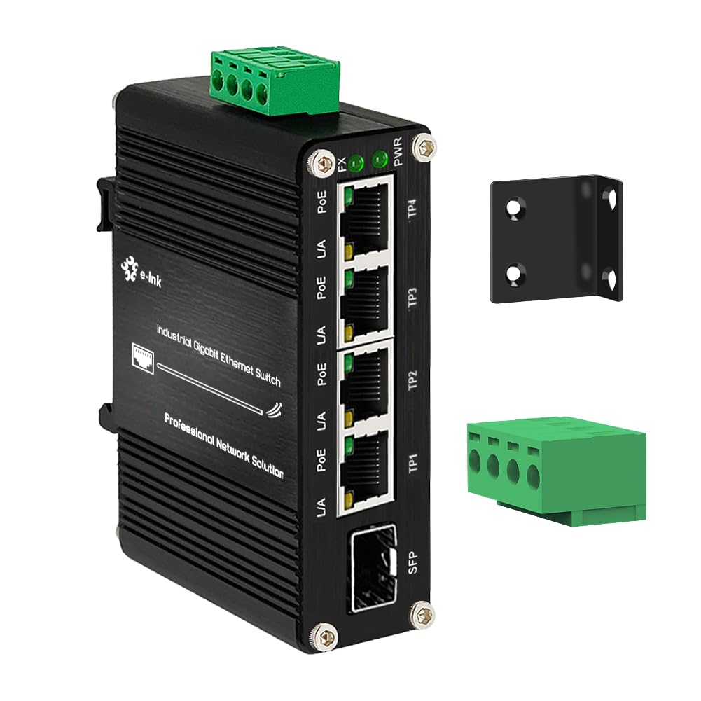 Mini commutateur industriel 4 ports Gigabit PoE, montage sur rail DIN 4 Gigabit PoE+ Etehrnet avec 1 port 100/1000X SFP, IEEE802.3at Commutateur réseau non géré 10/100/1000 Mbps