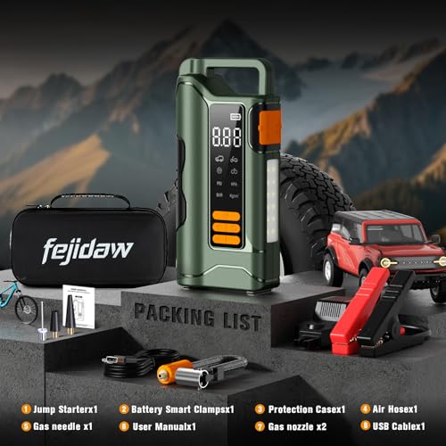 Jump Starter with Air Compressor,5000A Car Battery Jumper Starter, 16000mAh Battery Jumper Starter Portable for 10L Gas/Diesel Engine with 160PSI Booster,LED Display & Light,Jumper Cables - Image 8