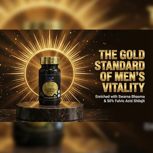 Image of Alpha Vigor Premium Ayurvedic Herbal Supplement for Men | With Swarna Bhasma (20mcg) & Pure Shilajit 250mg (50% Fulvic Acid) | Ashwagandha, Safed Musli & Kaunch Beej | Daily Vitality & Energy Support | 60 Veg Capsules