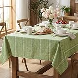 Horaldaily Sage Green Cotton Blend Tablecloth 60×84 Inch Rectangular, Farmhouse Style, Wrinkle Resistant Washable Table Cloth, Hemstitched Embroidery Table Cover for Home