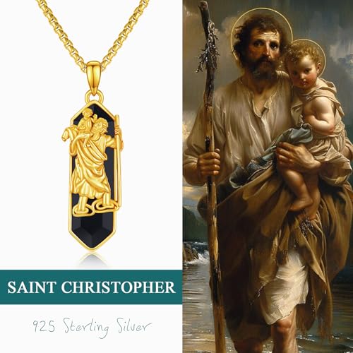 Pendentif St Christopher en argent et onyx, le cadeau protecteur idéal