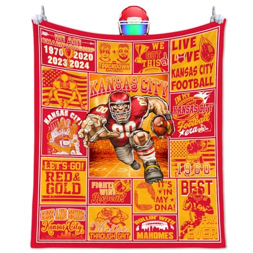 Football Blanket Gifts for Men 50 X 60 City Football Lovers Fan Gifts Merch Gear Suff Sports Fan Throw Blankets for Sofa Bed Bedroom Living Room Red