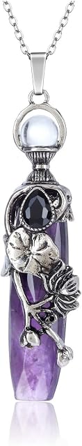 JOVIVI Amethyst Lotus Flower Wrap Crystal Necklace Women Purple Reiki Healing Stone Natural Facted Crystal Pendant Necklace Jewellery Gifts