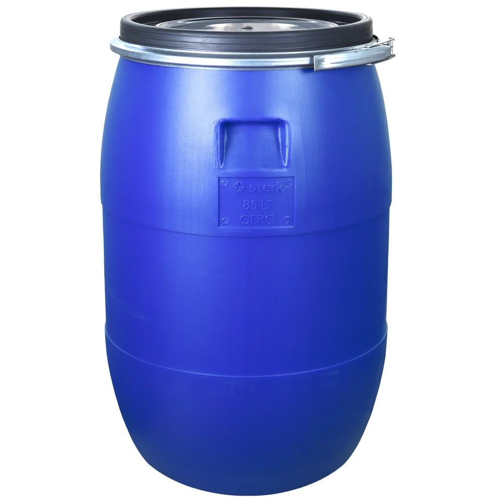 HEMMDAL Spannringfass 85 Liter | Lebensmittelecht | BPA-freier Kunststoff | Stapelbar | 2 Tragegriffe | 340 mm Öffnung | Made in Europe | Mit Deckel | Rund | Blau