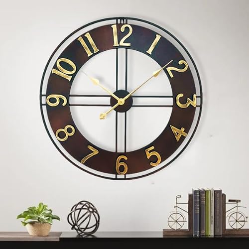 Mrocioa 24 Inch Farmhouse Decor Wall Clock Industrial Large Decorative Metal Clock Home Hanging Decor For Living Room, Loft, Kitchen (Gold) #TOP1