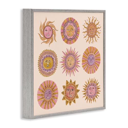 Illustration Boho Solar Faces Stupell Cadre Gris pour Mur Vide - 3