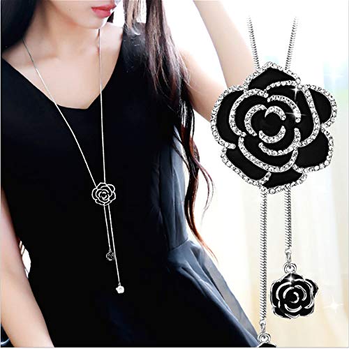 Cathercing Rhinestone Black Rose Pendant Long Necklace for Women Sweater Chain Statement Necklace Choker Adjustable Elegant Jewelry Crystal Accessories Dressy Collocation Winter Evening Party Wedding 7 Cathercing Rhinestone Black Rose Pendant Long Necklace for Women Sweater Chain Statement Necklace Choker Adjustable Elegant Jewelry Crystal Accessories Dressy Collocation Winter Evening Party Wedding
