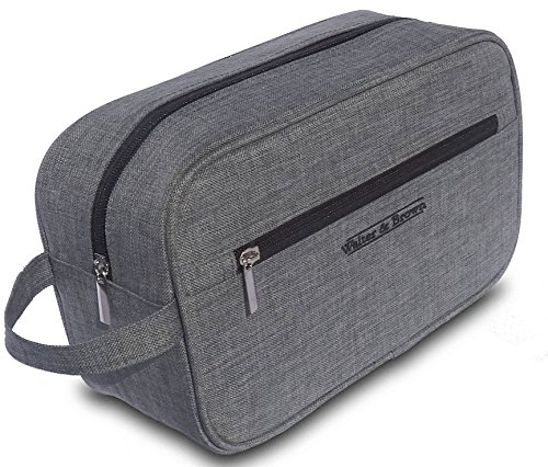 Mens Dopp Kit, Travel & Toiletries Bag by Walter and Brown. Large Grey Toiletry Bag for Men