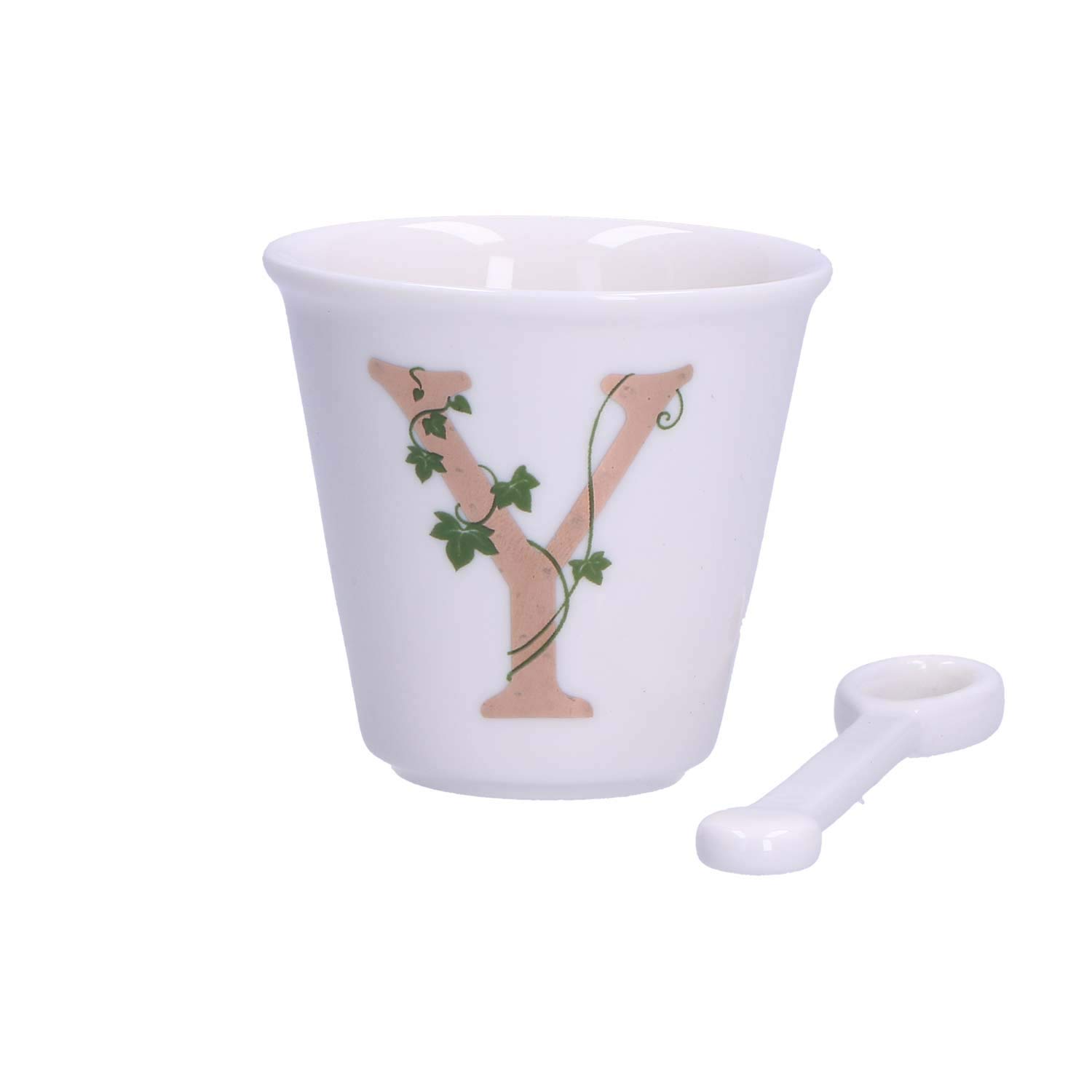 La Porcellana Bianca - Letter Y Cup with Spoon - Home Furniture, Kitchen - Unique Line - Gift Idea - Porcelain - 75 CC; Diameter 6.7; H 6 cm