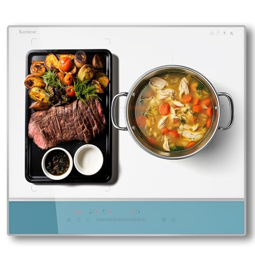 Karinear Placa Induccion 3 Fuegos Blanco, 60cm Zona Flexible, 6800W, 240V, 9 Niveles de Potencia,...
