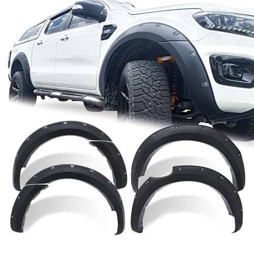 JHCHAN Radlaufverlängerungen im Pocket-Stil für Ford Ranger T7 T8 2015–2022 Wildtrak Raptor Stormtrak Wolftrak Thunder XL XLT Limited MK2 MK3 Kotflügelverbreiterungen 7 Zoll (Ohne PDC)