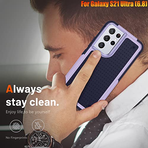 Ymxdmd Heavy Duty Case For Samsung Galaxy S21 Ultra 6.8 Inche, 4 Corners With Airbags[12Ft Drop Protection], Non-Slip Textured Grip Bumper Support Wireless Charging Drop Resistant Case -Blue/Purple #TOP6