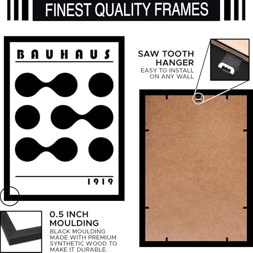 Image of BLINKART Vintage Bauhaus Retro Geometric Aesthetic Poster Gallery | Colorful Wrap Framed For Home Office Studio Living Room Modern Art Studio Decoration Abstract Shapes | (d156) | 13x10 Inch