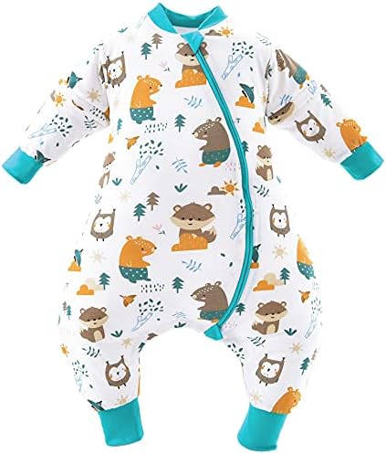 Chilsuessy Baby Winterschlafsack Schlafsack mit Füssen kleine Kinder Ganzjahres Winter Schlafsack Schlafanzug für Jungen und Mädchen,abnehmbar Ärmel, Wald Zoo/2.5 Tog, 70/Baby Höhe
