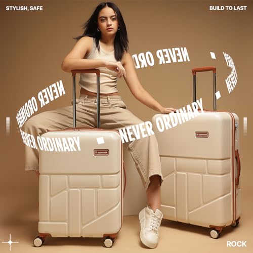 Image of uppercase Rock (M+L) Set of 2, Check-in Trolley Bag, Hardsided Anti-Scratch 8 Wheel Luggage, TSA Lock & Anti-Theft Zippers, Suitcase for Unisex, 2000 Days Warranty (Beige)