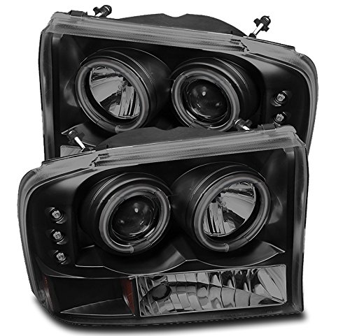 ZMAUTOPARTS Dual CCFL Halo LED Projector Headlights Black/Smoke For 1999-2004 Ford F-250 F-350 F-450 F-550 Super Duty