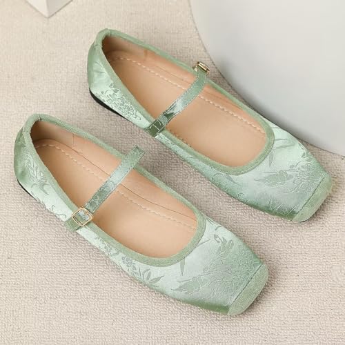 Hee grand Satin Embroidery Mary Jane Flats for Women Dressy Square Toe Ballet Flats with Ankle Strap Comfortable Walking Flats3