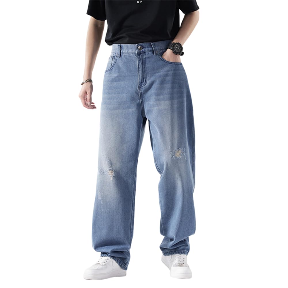 LUOBANIU Men's Baggy Jeans Hip Hop Loose fit 90s Vintage Denim Dance Skater Skateboard Pants Straight Leg Pants