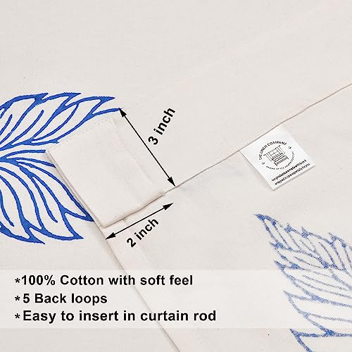 Image of THE LINEN COMPANY Duck Canvas Printed Curtains 5 Feet for Window, Stylish Leaf Print Window Curtains, 5ft Set of 2, Blue Leaf