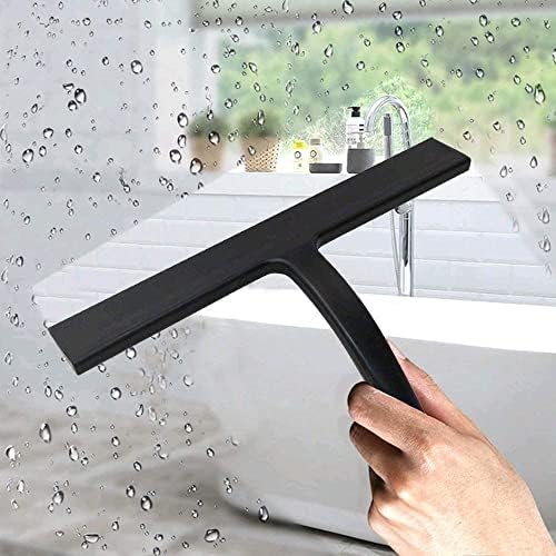AKRR shower squeegee black - incl. stainless steel core, silcone, hanging hook, bathroom, kitchen, shower, window cleaner, black squeegee, 23 x 22 x 3