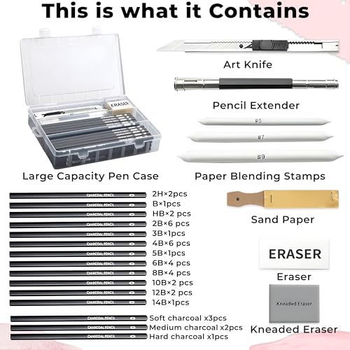 Image of DaKos Sketch Set of 47 Pieces - Drawing and Shading Pencil Set for Artists, Perfect Sketching Kit of Charcol Pencil and Shading Art with Carry Box (MFP1407)