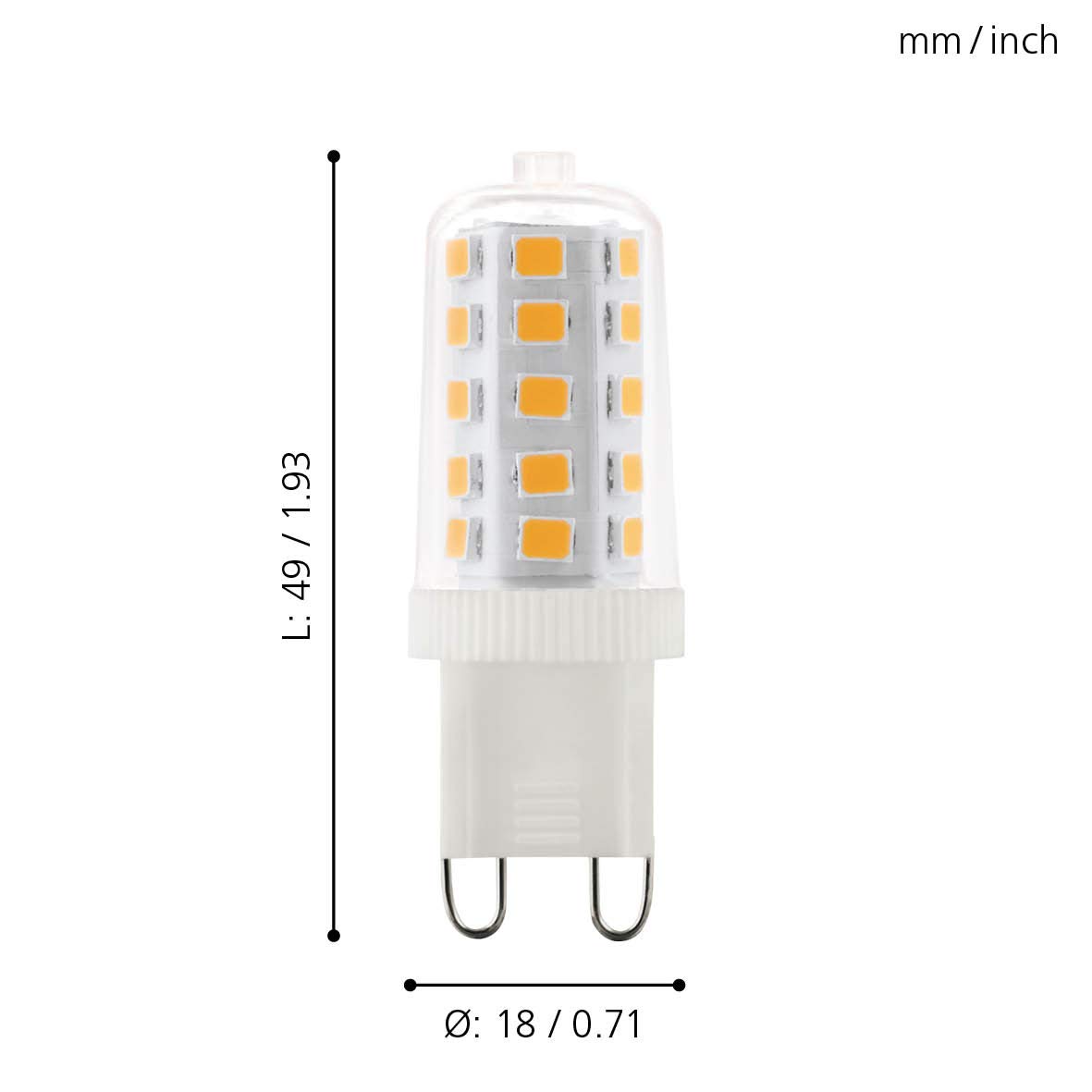 Eglo LED G9 regulable, lámpara con base pin, bombilla enchufable de 3 vatios (corresponde a 30 vatios), 320 lúmenes, iluminante de mazorca blanco cálido, 3000k, foco pin Ø 1,6 cm (Paquete de 5)