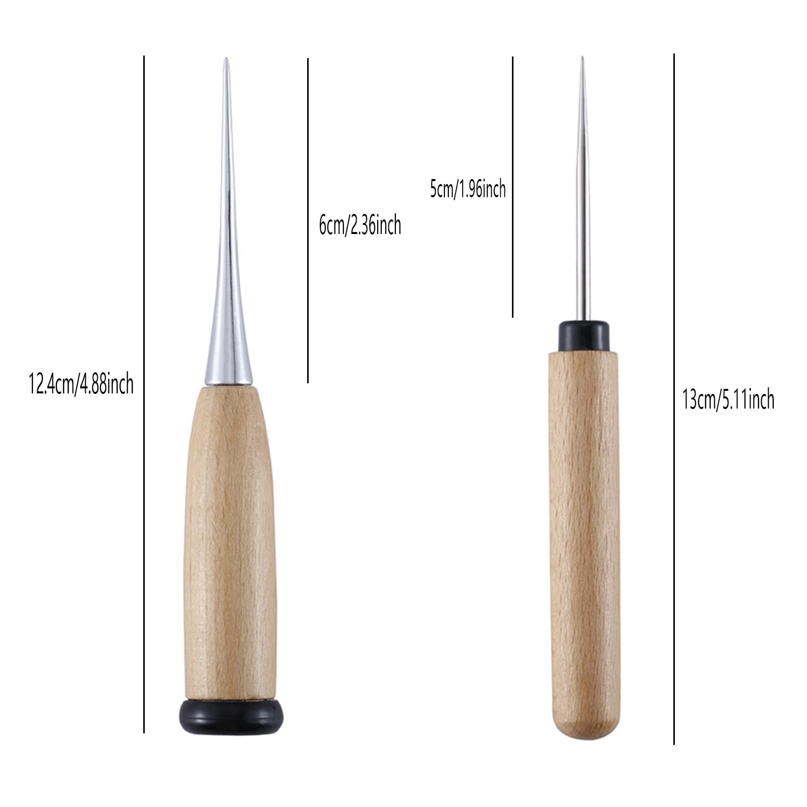 Lot De 2 Poinçons Anciens à Manche En Bois - Longueurs 8 Et 5 1/4 Pouces - Affûtés Et Fonctionnels