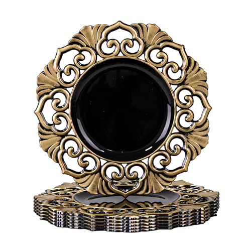 Platos cargadores octagonales 13" set x6 plástico negro miniatura 1