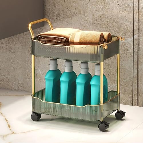 BIWKONI Carrito De Almacenamiento De Acrílico Utilitario con Manija De Rueda Bloqueable Carrito Rodante De Cocina Estantes De Organización Móvil De Baño,Verde,2 Tier