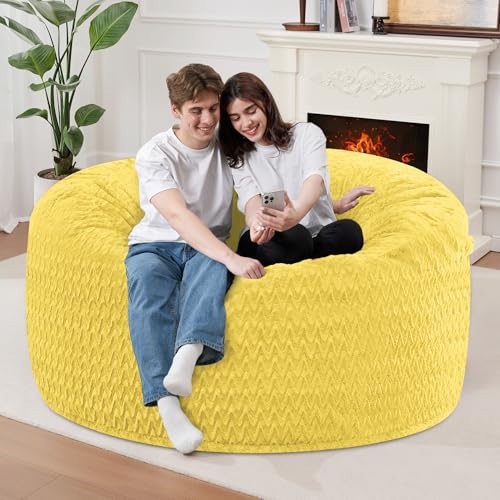Image of 3FT Bean Bag Chair,Giant Bean Bag Chairs for Adults,Big Bean Bags with Memory Foam Filled, Large Beanbag Chairs with Chevron Plush Cover-Yellow