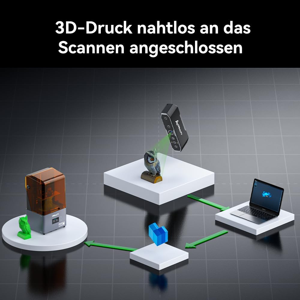 Creality CR-Scan Otter 3D Scanner, 0,02 mm Präzision, 4-Linsen-Stereovision, 24-Bit Vollfarbscan, für 10-2000 mm Objekte, Schwarz/Metall ohne Spray