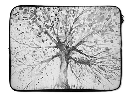 EmbraceCase Ink-Fuzed Neoprene Laptop Sleeve with Abstract Black and White Watercolor Vivid Tree (17")