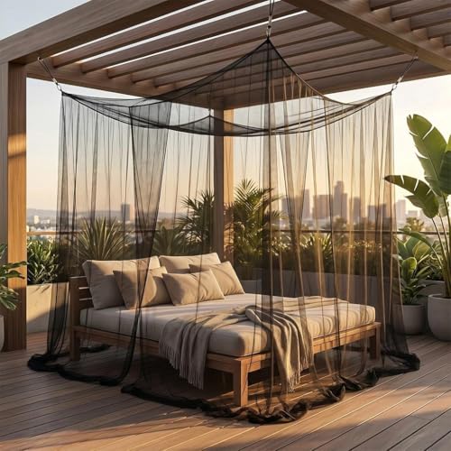 Hillylolly Moustiquaire Extérieur Moustiquaire XXL Jardin de Lit Double, Carrée Moustiquaire Intérieur pour Balcons, Pergolas, Piscines, Patios, Jardins et Camping...