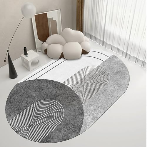 XESZIEO Tapis Ovale pour Salon,Tapis pour Chambre Coucher,Ligne Géométrique Grise Tapis Lavable pour Maison,Tapis Salle Jeux,90x150cm