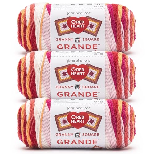 Image of Red Heart Granny Square Grande Yarn for Crocheting, Fantabulous, 3-Pack | All In One Granny Square Grande Yarn, #4 Medium Worsted Weight 100% Acrylic, Makes 12-Inch Squares, 440 yards, 250g /8.8oz