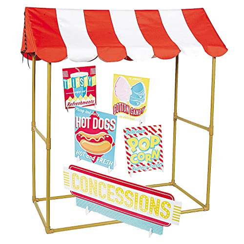 Fun Express Baseball Concessions Stand Tabletop Tent Kit - Party Decor - 6 Pieces, Red, White