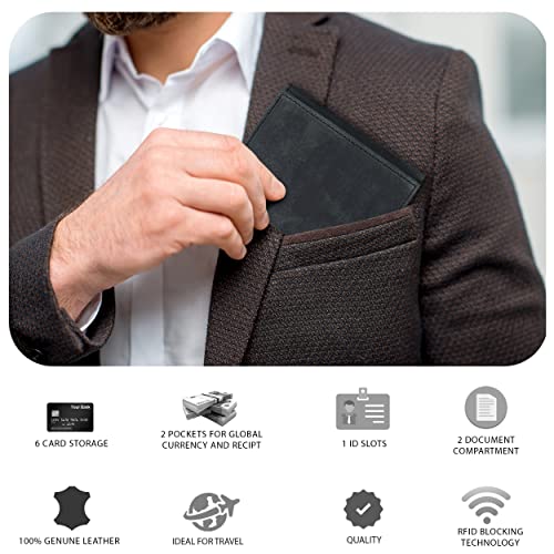 Image of Tri fold Leather Wallet for Men with RFID | Slim Wallets for Men with 1 ID and 6 Credit card slots | Front Pocket Minimalist