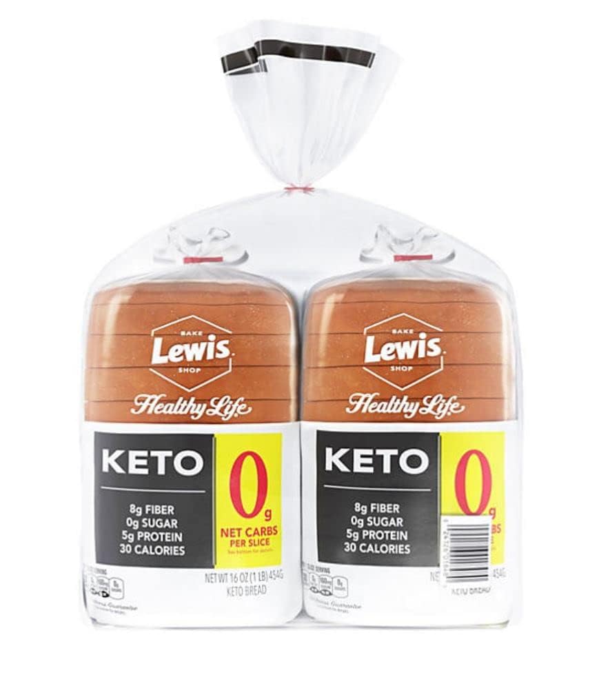 Lewis Healthy Life White Keto Bread - Zero Net Carbs & Sugar Free - High Fiber, Low Calorie - Keto & Paleo Friendly - 16 Oz Loaf (Pack of 2)