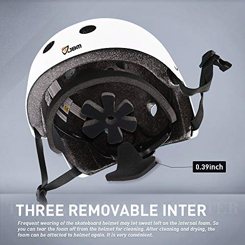 JBM international EPS foam Impact resistance & Ventilation Skateboard Helmet for Multi-sports, Small - White