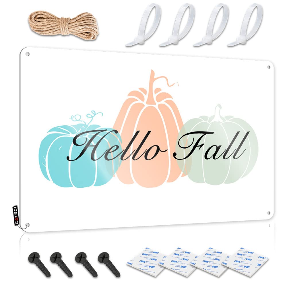STWNVOITV Home Bar Metal Signs Hand-Drawn Style Hello Fall Tin Sign Funny Bar Decor Outdoor Bar Decor(30X40CM)