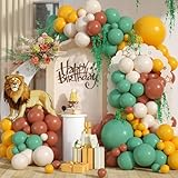 Green Yellow Brown Balloon Arch Kit,Dusty Green Mustard Yellow Brown Sand White Balloons for Kids Boy Safari Jungle Wide Birthday Party Decorations Baby Shower Wedding Cartoon Party Supplies