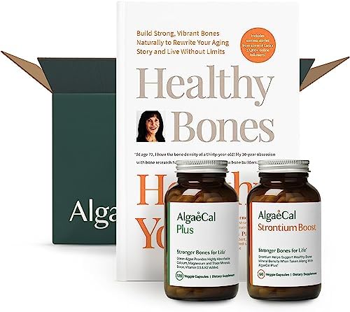 AlgaeCal Welcome Kit – Bone Builder Pack, Plant Based Calcium Supplement & Strontium, Vitamins K2, D3, Magnesium & 16 nutrients for Bone Health + Book Healthy Bones Healthy You! by Lara Pizzorno