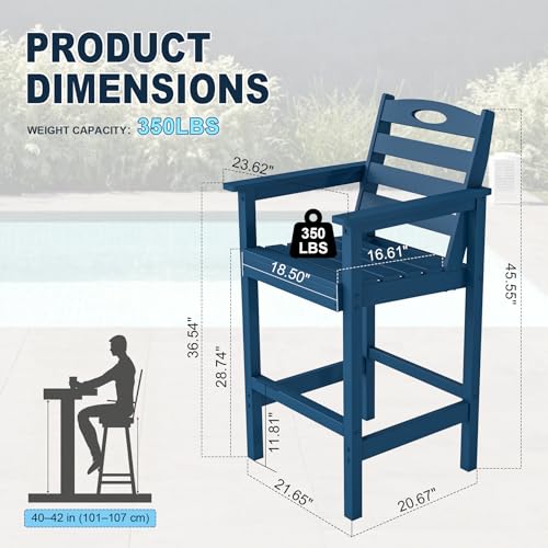 Image of Domi Barstools, Tall Adirondack Chairs Set of 2, Bar Height Outdoor Chairs | HDPE, Oversize, All-Weather, Navy Blue