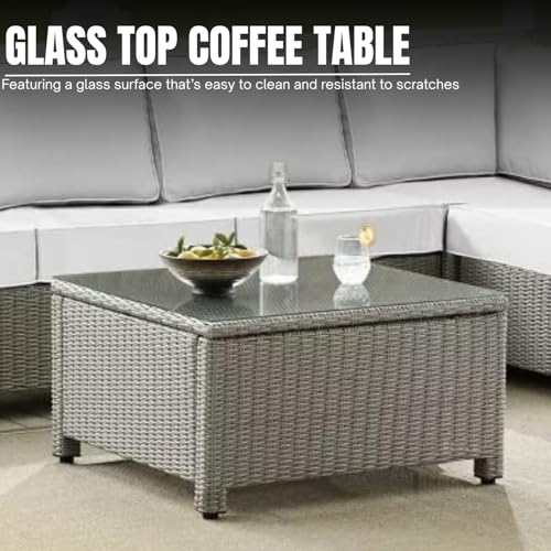 Image of DEVOKO 3 PCS Outdoor Wicker Rattan Furniture Set Cushioned Sectional Sofa,Corner Sofa with Center Table for Garden, Park, Porch, Poolside, Backyard (Silver & White)