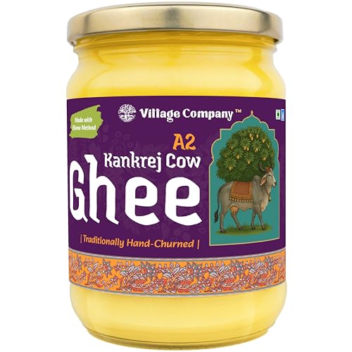 Image of Village Company A2 Cow Ghee Bilona Method | Kankrej Cow A2 Ghee | Bilona Ghee | Desi Cow Ghee | Two Way Curd Churned | Grainy Danedar Aromatic | Lab Tested | Glass Jar - 550 ML A2 Pure Ghee