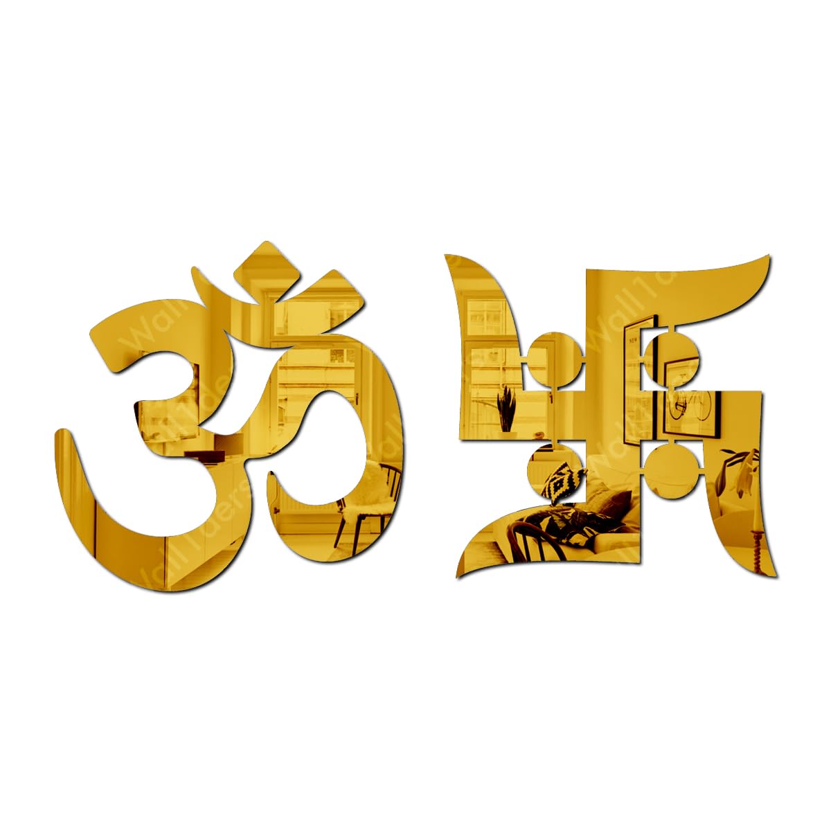 Om Swastik (Each Size 15 cm x 15 cm) Acrylic Mirror Wall Decor Sticker.(Golden)-image-14