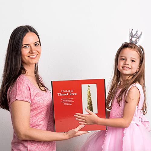 5Ft Collapsible Artificial Christmas Tree, Pop Up Silver Tinsel Coastal Christmas Tree For Holiday Carnival Party Home Office Fireplace Decorations #TOP6