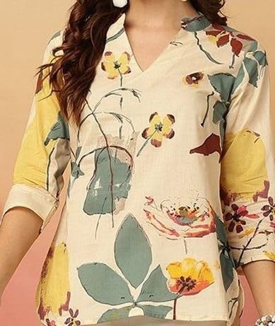 Image of Women's Short Kurti in TopsTunic Rayon Cotton Blend | Ladies Ethnic Tunic