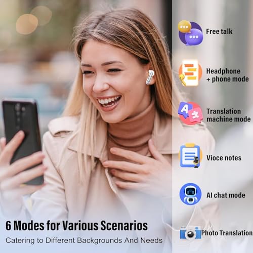 Image of Csasan Ai Translation Earbuds Real Time,3-in-1 Buletooth 5.3 Translator Earbuds with 6 Translation Modes /164 Languages,No Subscription Required Translatior Headphones,Light White